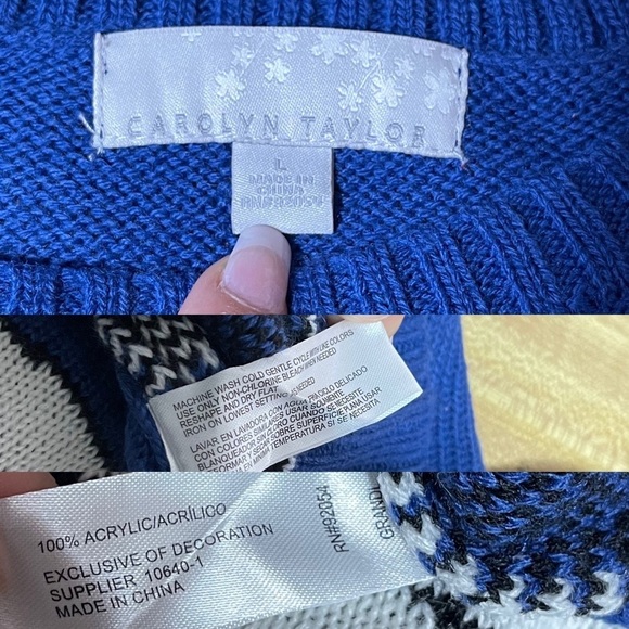 Carolyn Taylor blue snowman long sleeve knit Christmas sweater women’s size L - Picture 13 of 16